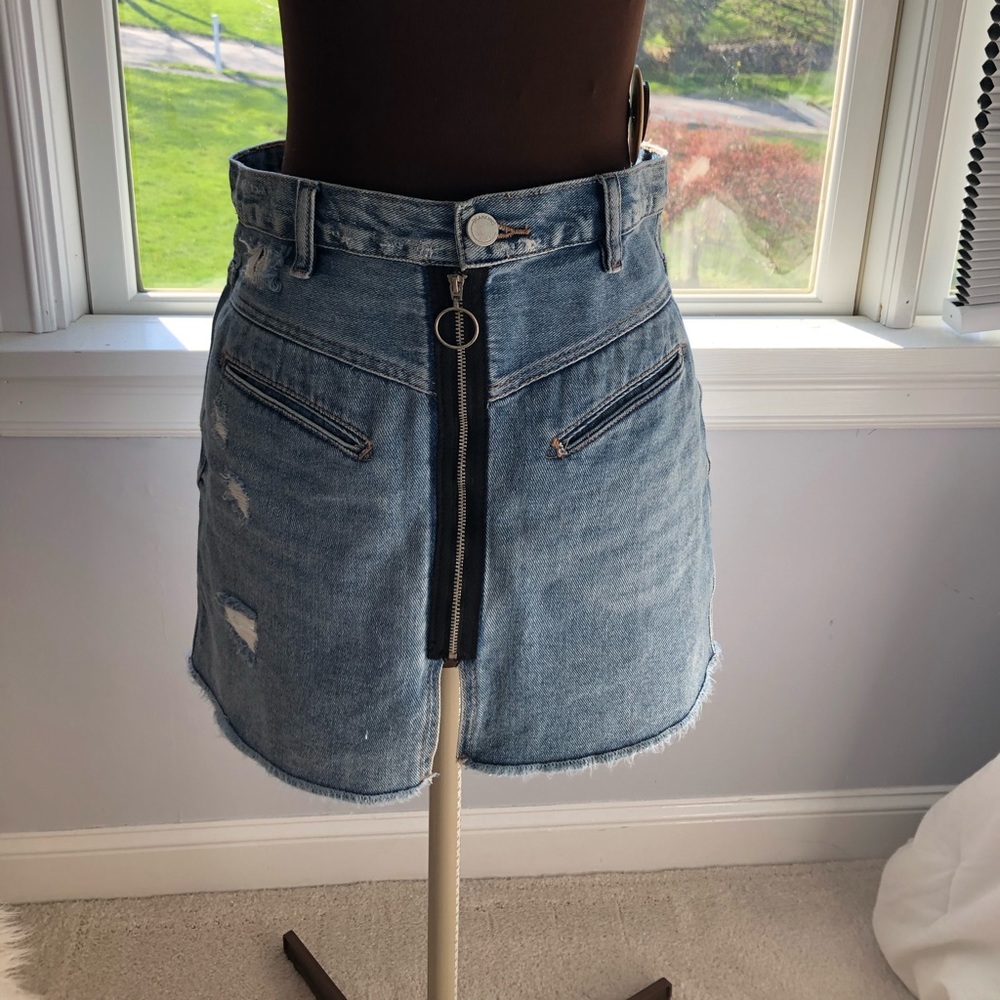 Blank NYC Denim Mini Skirt Zippered Front